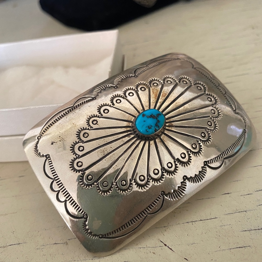 Sterling silver & turquoise Stone southwest style belt buckle